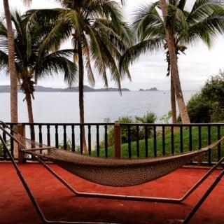 Front porch of an ocean side villa.