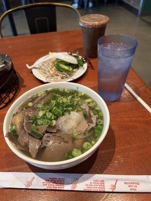 Iced Vietnamese Coffee Rare Steak & Brisket Rice Noodle Soup