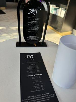 Zazu Spa Menu and salon info