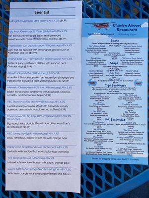 Beer and food menus