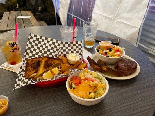 Our meal shrimp basket & bacon rap filet Mignon