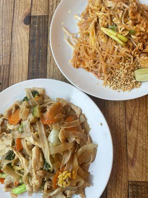 Pad Thai (top), pad see ew (wide noodles, bottom)