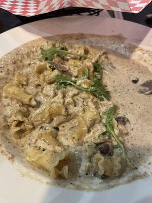 Truffle Mushroom Campanelle. My first photo of when I first got my dish did not take for some reason so this when I was done and stuffed.l