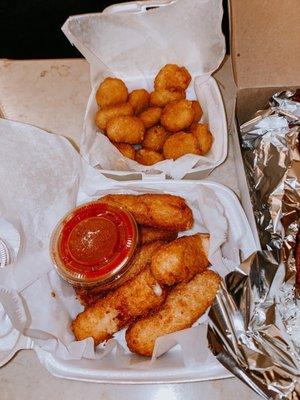 Corn nuggets and mozzarella sticks