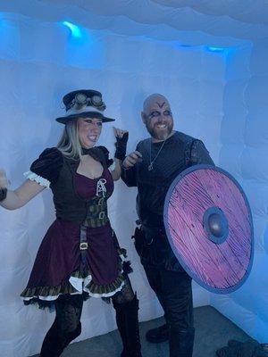 Who's scarier here? These two were having a great time in our photo booth!