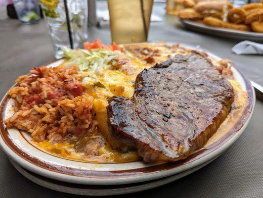 Steak and enchiladas - overcooked this time (asked for medium-rare and got well done)