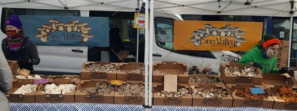 Variety of purveyors, including this stall featuring mushrooms (2/27/21)