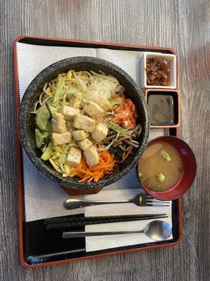 Hot Bibimbap Traditional with tofu and black rice