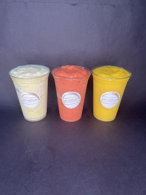 Pineapple, strawberry, or mango smoothies.