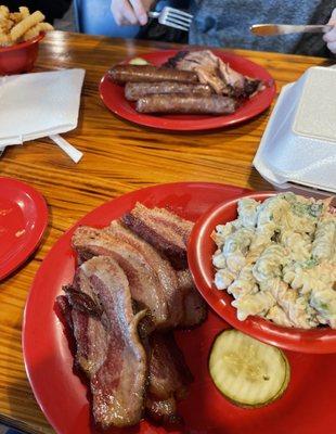 Pork Belly Tray Pasta Salad Brisket (by the Pound) Spicy Sausage Tray (3 Links) French Fries