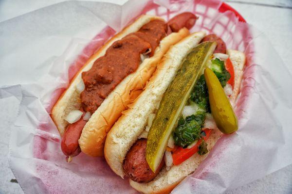 Chili dog with Chicago dog