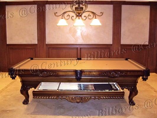 Traditional Pool Tables with ornate designs and hand-carved legs