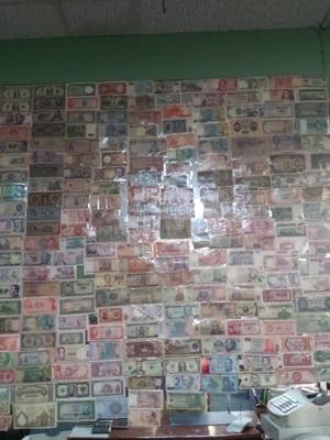 Cool wall full of money from all over the world.