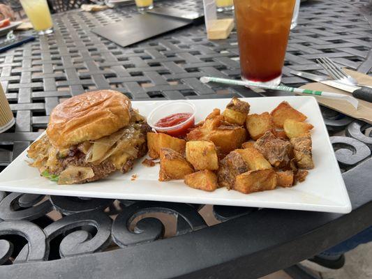 This was the best burger in the house:  onions. All I did was ask the chef to make the best burger he knew how.