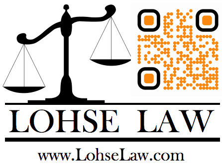 Lohse Law scales of justice and QR code