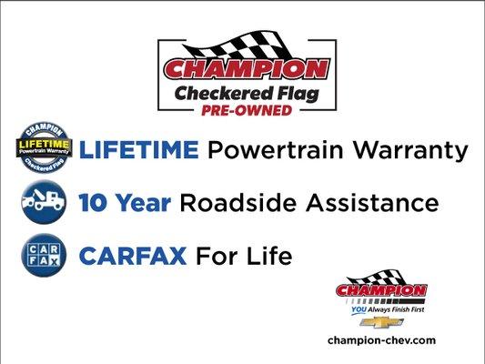 Home Of The Complimentary Champion Checkered Flag LIFETIME Powertrain Warranty!