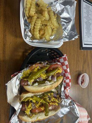 2 Chicago dogs and Fries