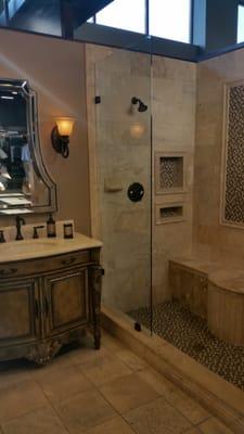 An example of what a bathroom could look like for someone who has more of a rustic or Tuscan taste.