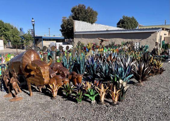 Rustic metal yard art.