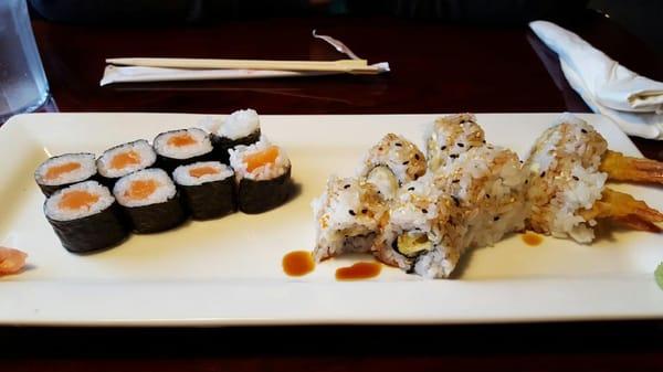 Salmon and shrimp tempura roll