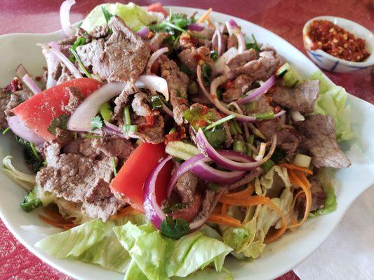 Thai beef salad with a side of extra spice