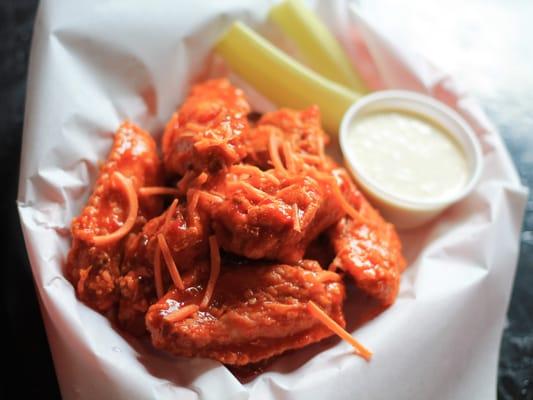 Chicken Wings served with Ranch or Blue Cheese and Celery Sticks