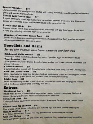 08/25/2024 Sunday Brunch: page 2 of 2 Hotcakes & French Toast, Benedict's & Hashs, Entrees