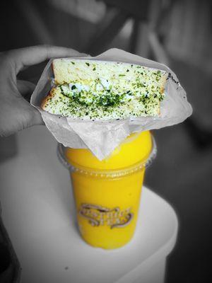 Egg Salad Sando and mango slush @whaevaeats