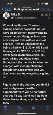 Proof I asked them to stop sending me supplies last month. Amanda Richard's responded to my email acknowledging it but never did a thing.