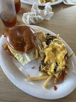 Mega Bacon Cheeseburger with cheese fries