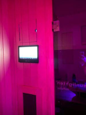 Inside the infrared sauna.