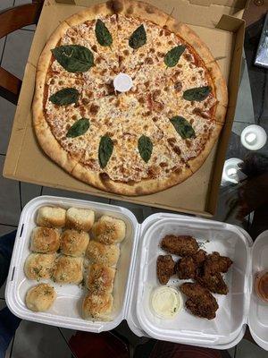 Margarita pizza, wings and roll specials