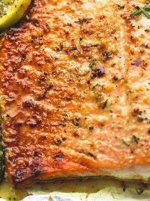 Lemon Parmesan Crusted Salmon with your choice of side - White Truffle Macaroni and Cheese, Citrus Roasted Green Beans, or Salad