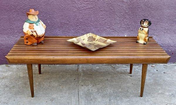 Mid century teak slat bench/coffee table