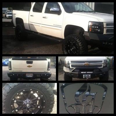 2012 Chevy 1500 Fitted with a Rough Country 7.5" Lift with 35" Toyo Mt's on Fuel Hostage Wheels. Road Armor Stealth Bumpers.