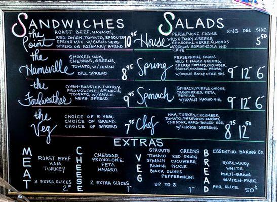 Sandwich menu