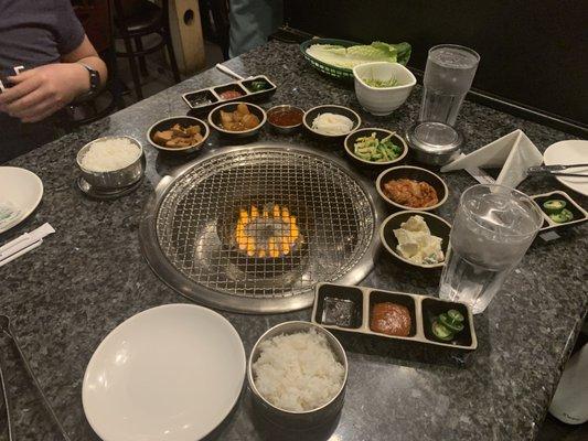 banchan and sauces for Korean barbeque