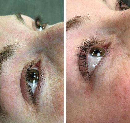 Before and after lash lift and tint.