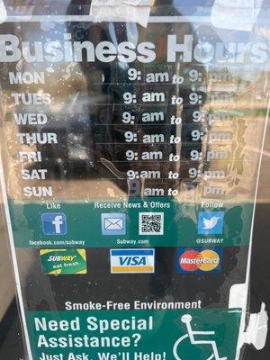 Hours store is advertised as open