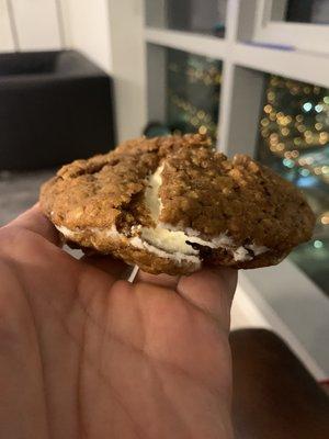 Oatmeal cookie sandwich - greasy and undercooked mess that melts out of your hand, in a bad way