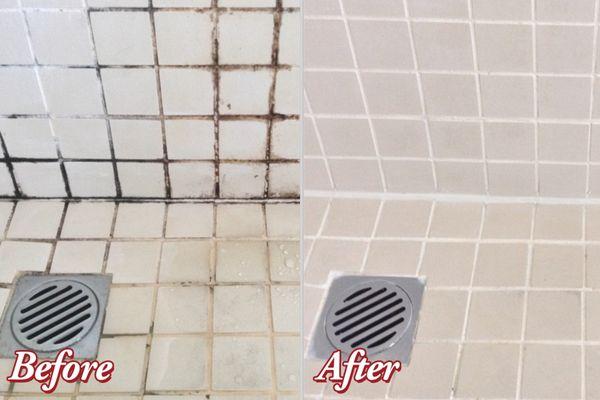 Grout cleaning brought new life to this tile shower!