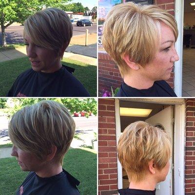 Root touch up, highlights and cut by Kelly B.