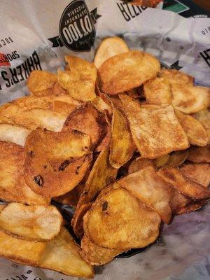 Homemade  potatoes chips fresh off the chefs table