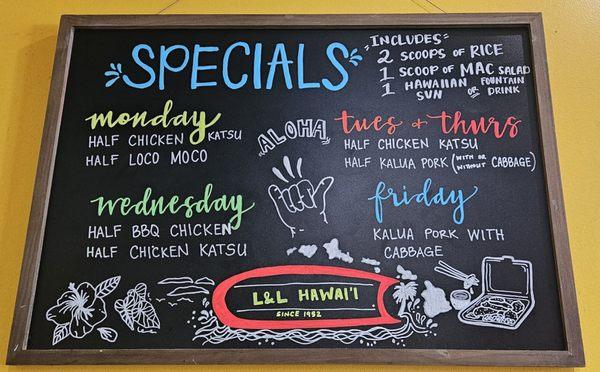 Daily specials September 2024. Combos are regular price, drink is free.