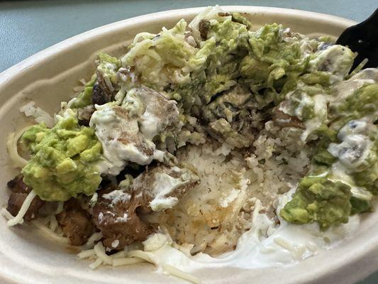 I had none of the toppings I wanted, but had a lot of guac, and they don't even give that much guac when you order in the store.