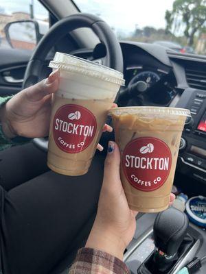 Left: Irish cream cold brew Right: cinnamon dolce latte