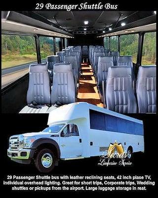 29 PASSENGER SHUTTLE BUS WITH LEATHER RECLINING SEATS 42 INCH PLASMA TV, INDIVIDUAL OVERHEAD LIGHTING...