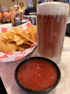 Chips salsa and a seriously cold Dos Equis.