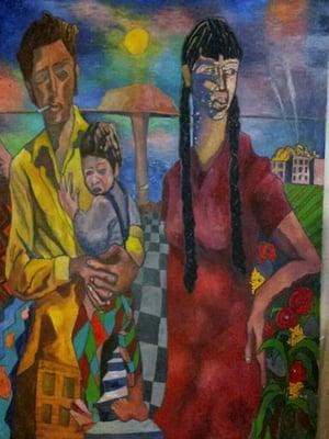 Inspired by a story of a displaced family after a war, this painting was commissioned for a book cover, "Love And Betrayal"