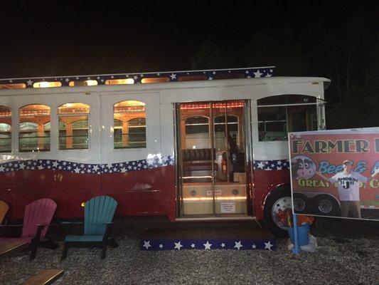 Adorable trolley car that you can eat inside.